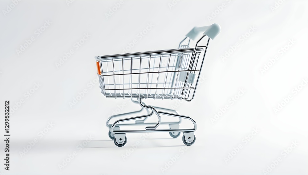 shopping cart, minimalist design, white background, metallic texture, retail, consumer, grocery store, wheels, empty basket, clean lines, simplicity, 3D render shopping cart, minimalist design, white background, metallic texture, retail, consumer, grocery store, wheels, empty basket, clean lines, simplicity, 3D render
