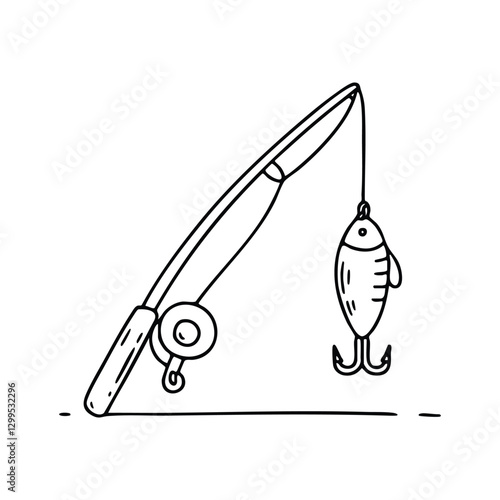 Fishing lure hanging from a fishing rod, with a hooked worm