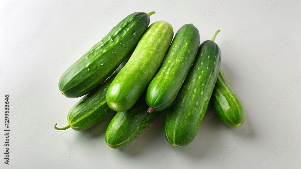Fresh Green Cucumbers Isolated on White Background - Top View with Copy Space for Text and Recipes Fresh Green Cucumbers Isolated on White Background - Top View with Copy Space for Text and Recipes