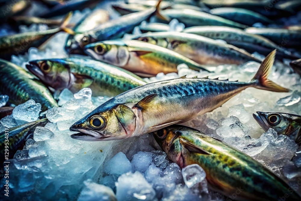 Fresh Mackerel on Ice at the Fish Market - Authentic Documentary Style Fresh Mackerel on Ice at the Fish Market - Authentic Documentary Style