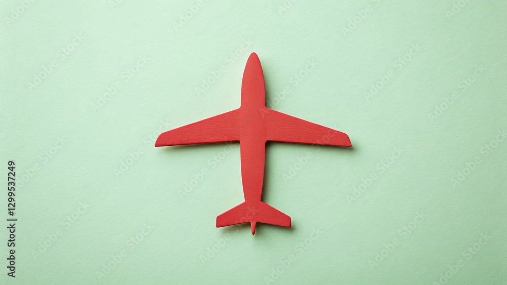 Obraz premium Red airplane figurine rests on light green background.
