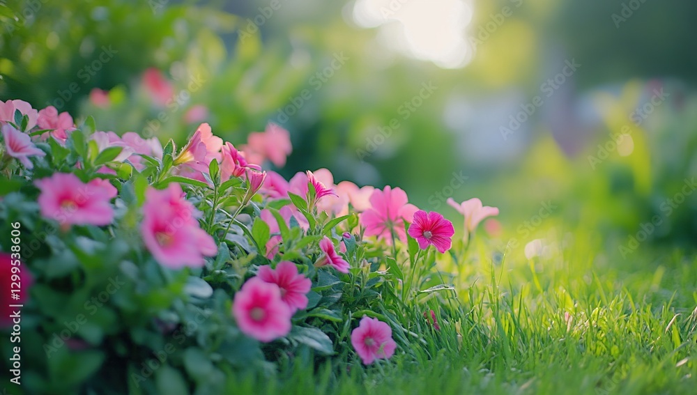 Obraz premium Pink and White Petunias Blooming in a Sunny Garden