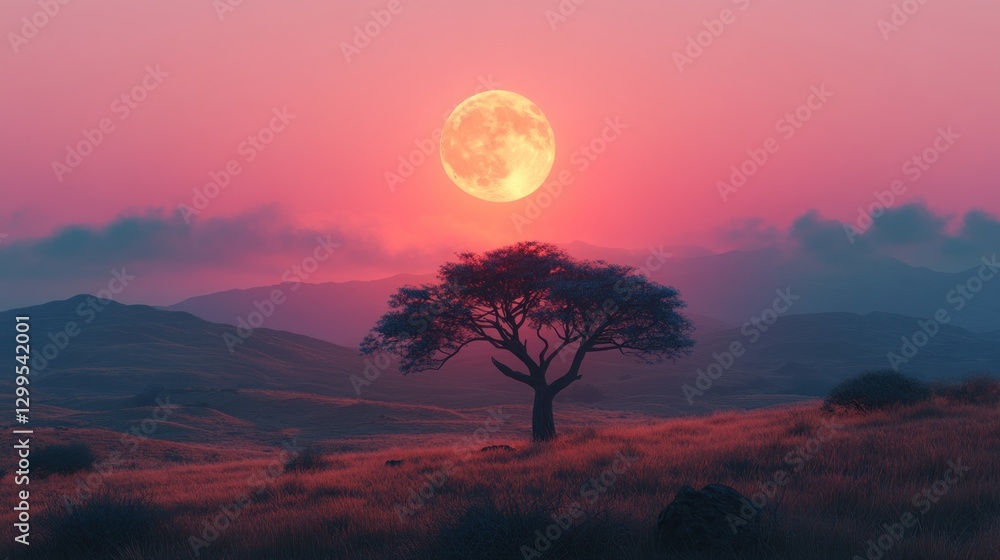 Pink Sunrise Moonlit Meadow Tree Pink Sunrise Moonlit Meadow Tree