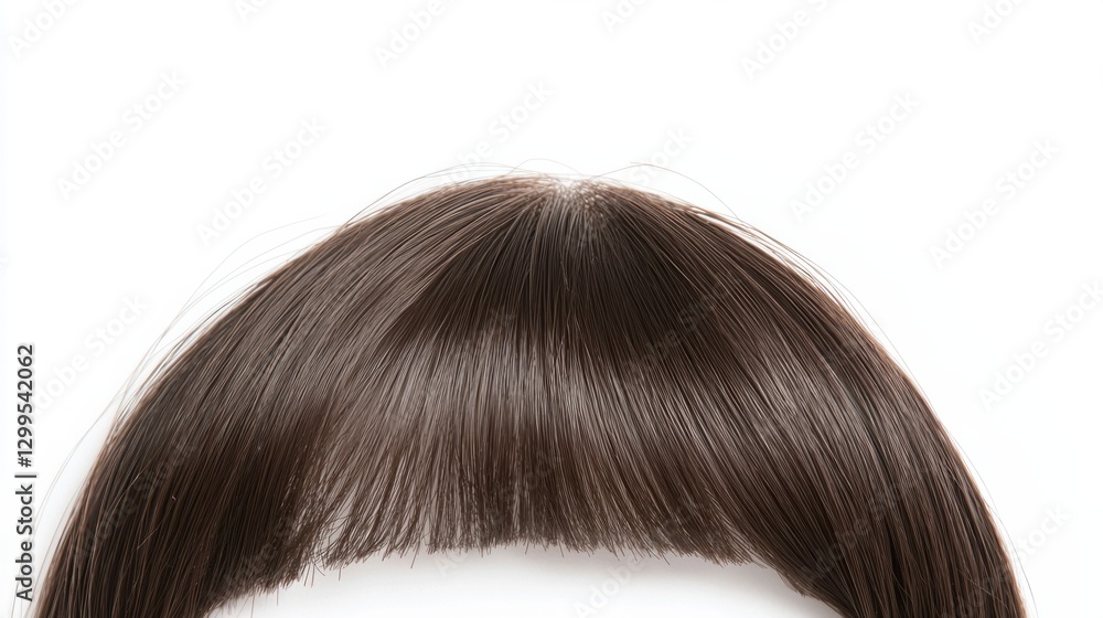 Smooth and Shiny Dark Brown Straight Hair with Bangs on White Background Smooth and Shiny Dark Brown Straight Hair with Bangs on White Background