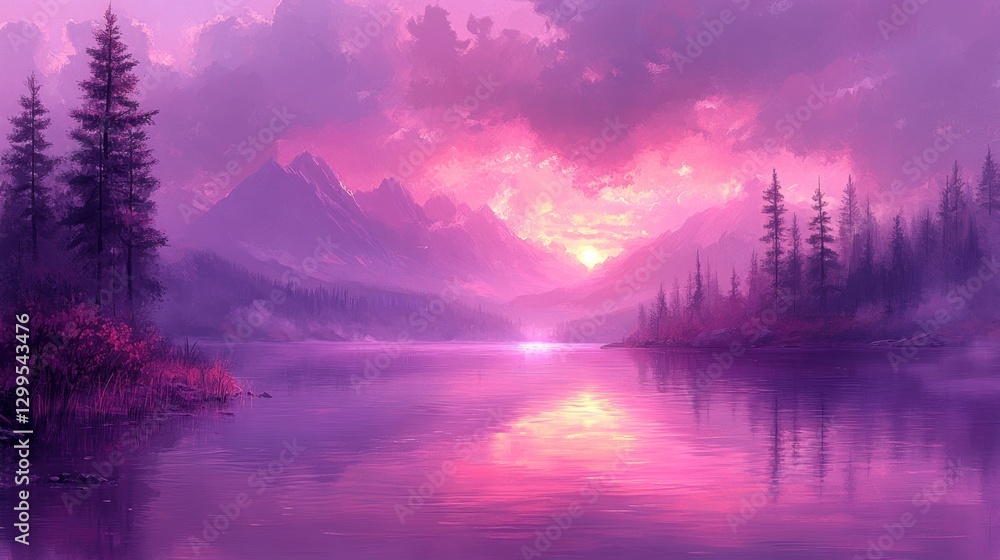 Fototapeta premium Purple Mountain Lake Sunrise
