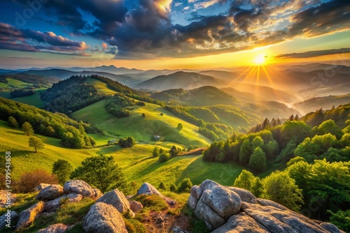 Golden Circle Panoramic Landscape: Sunrise Over Rolling Hills -  Breathtaking Nature Scene