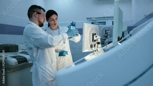 Wallpaper Mural Specialists in the laboratory carry out experiments using state-of-the-art equipment in the laboratory. Concept: Using high-tech methods for precise analysis and scientific research. Torontodigital.ca