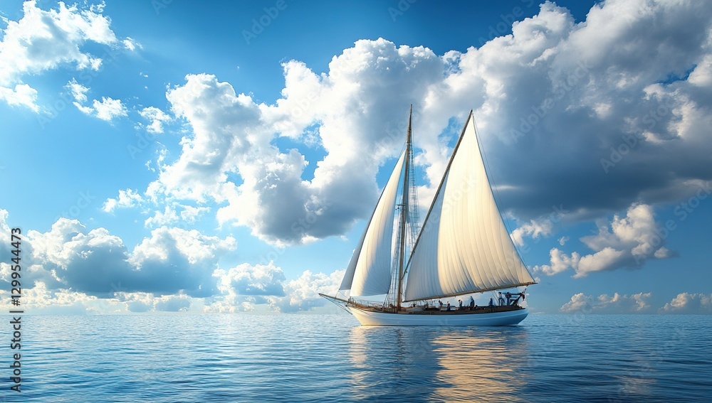 Fototapeta premium White Sailboat on a Sunny Ocean Day
