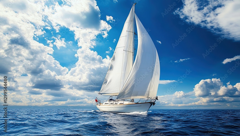 Obraz premium White Sailboat Sailing on a Sunny Ocean Day
