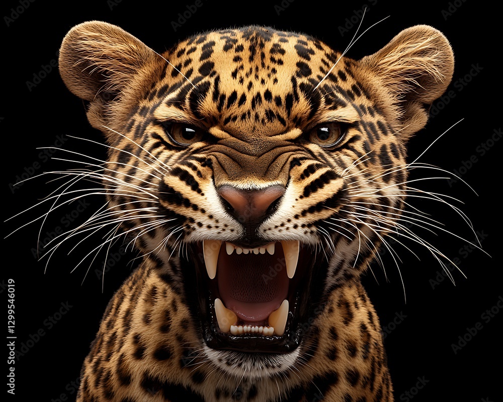 Obraz premium Roaring Leopard Close-up, Dark Background