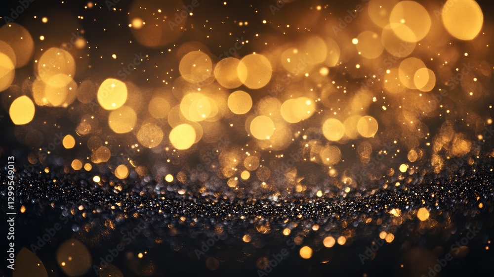 Golden bokeh lights sparkle on dark background Golden bokeh lights sparkle on dark background