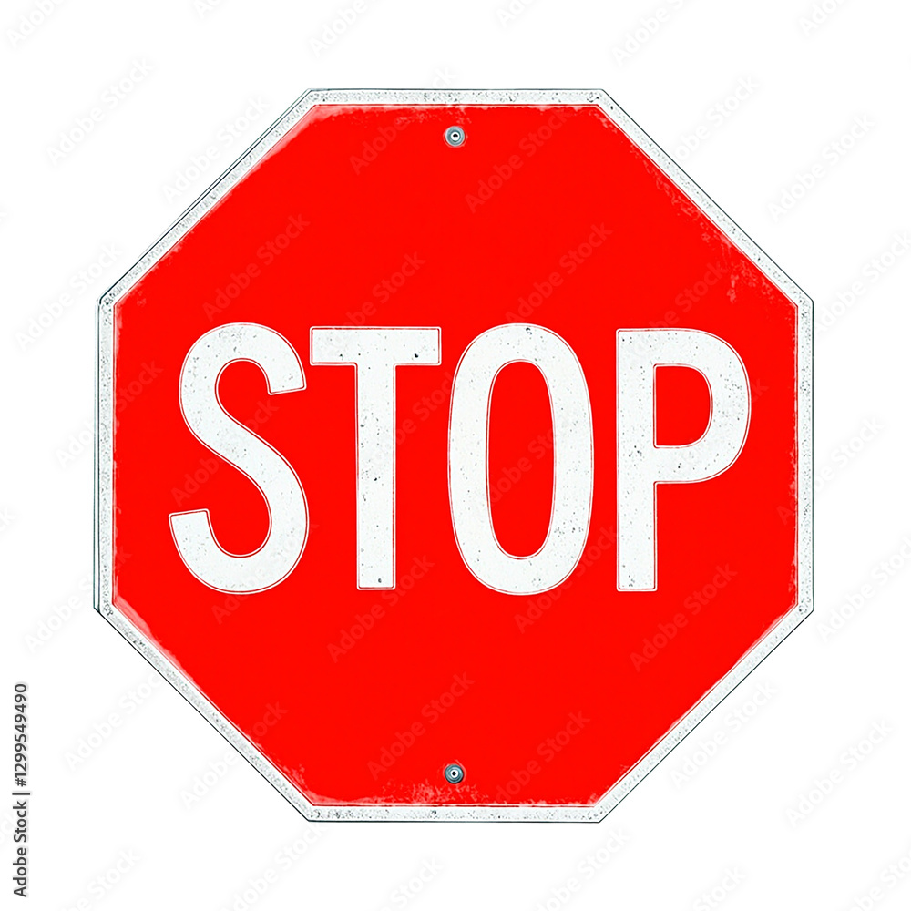 Vibrant red stop sign isolated on white background with crisp white lettering conveying caution and control Vibrant red stop sign isolated on white background with crisp white lettering conveying caution and control