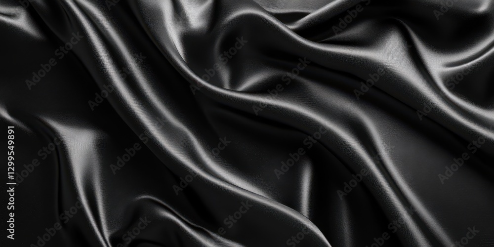Fototapeta premium Black satin fabric drapes creating a luxurious and smooth texture