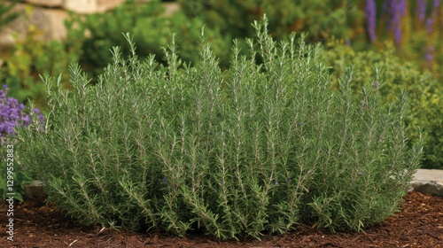 rosemary herb plant in garden bed