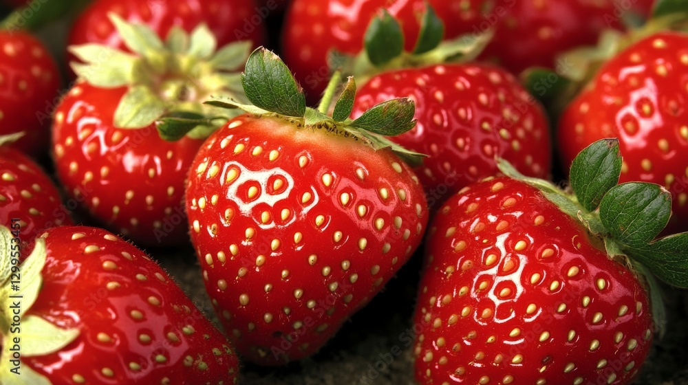 Bright and Juicy Organic Strawberries Growing on the Vine in Farm Field Close-Up Bright and Juicy Organic Strawberries Growing on the Vine in Farm Field Close-Up