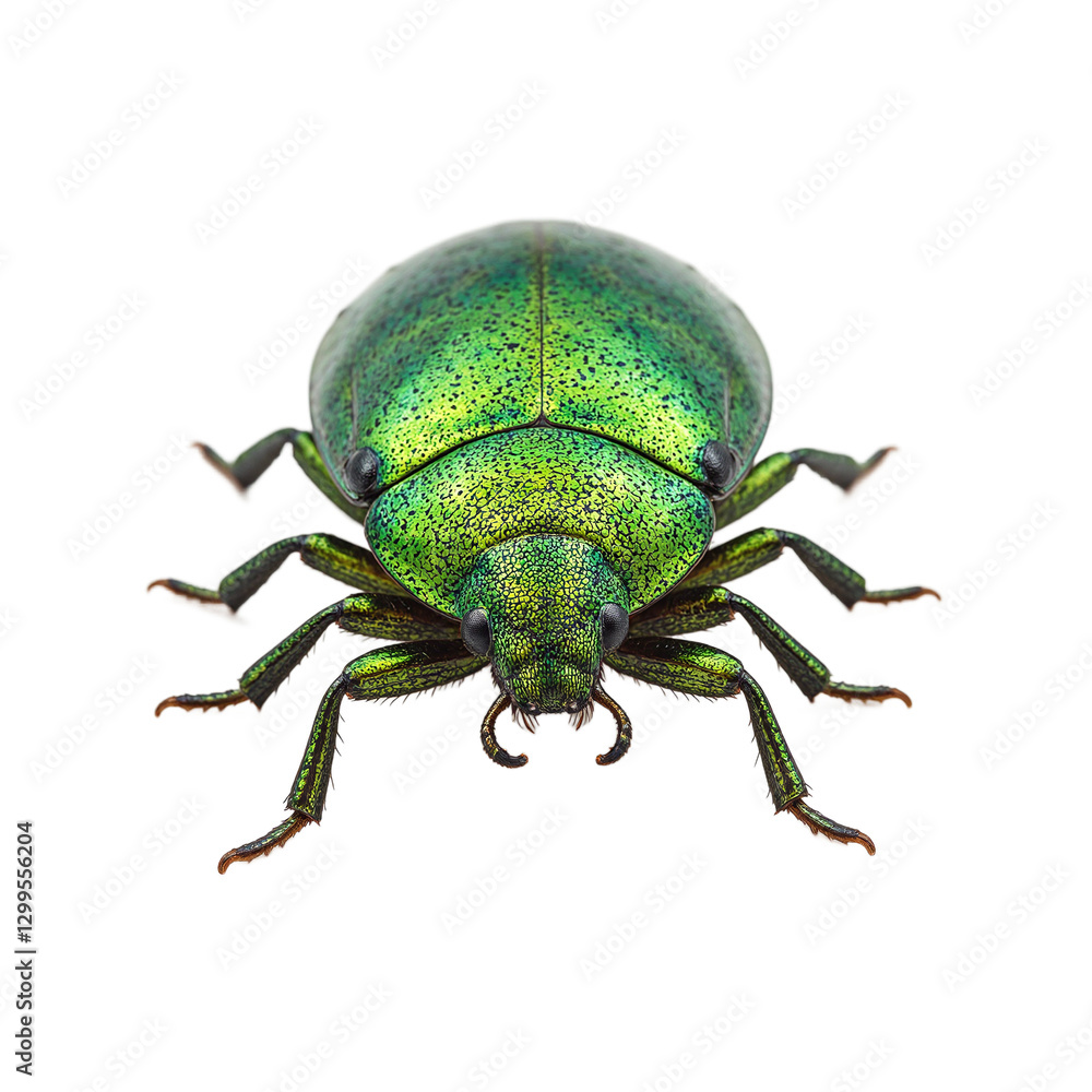 Macro shot of a stunning metallic green weevil showcasing its iridescent exoskeleton under soft lighting Macro shot of a stunning metallic green weevil showcasing its iridescent exoskeleton under soft lighting