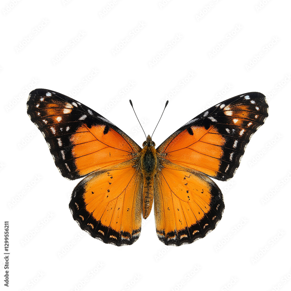 Colorful monarch butterfly with detailed patterns and delicate wings isolated on white background Colorful monarch butterfly with detailed patterns and delicate wings isolated on white background
