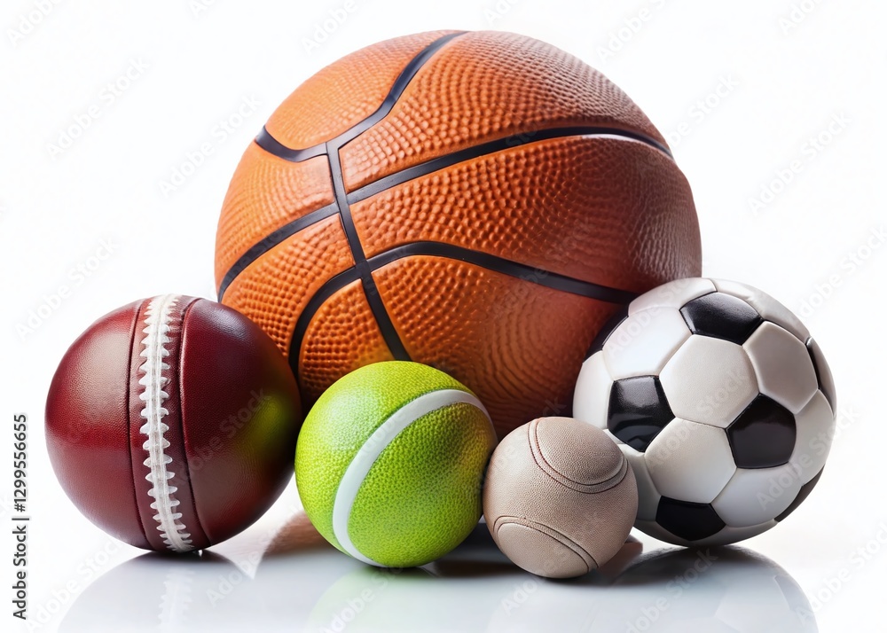Fototapeta premium High-Resolution Sport Balls on White Background: Basketball, Soccer, Baseball, Golf, Tennis
