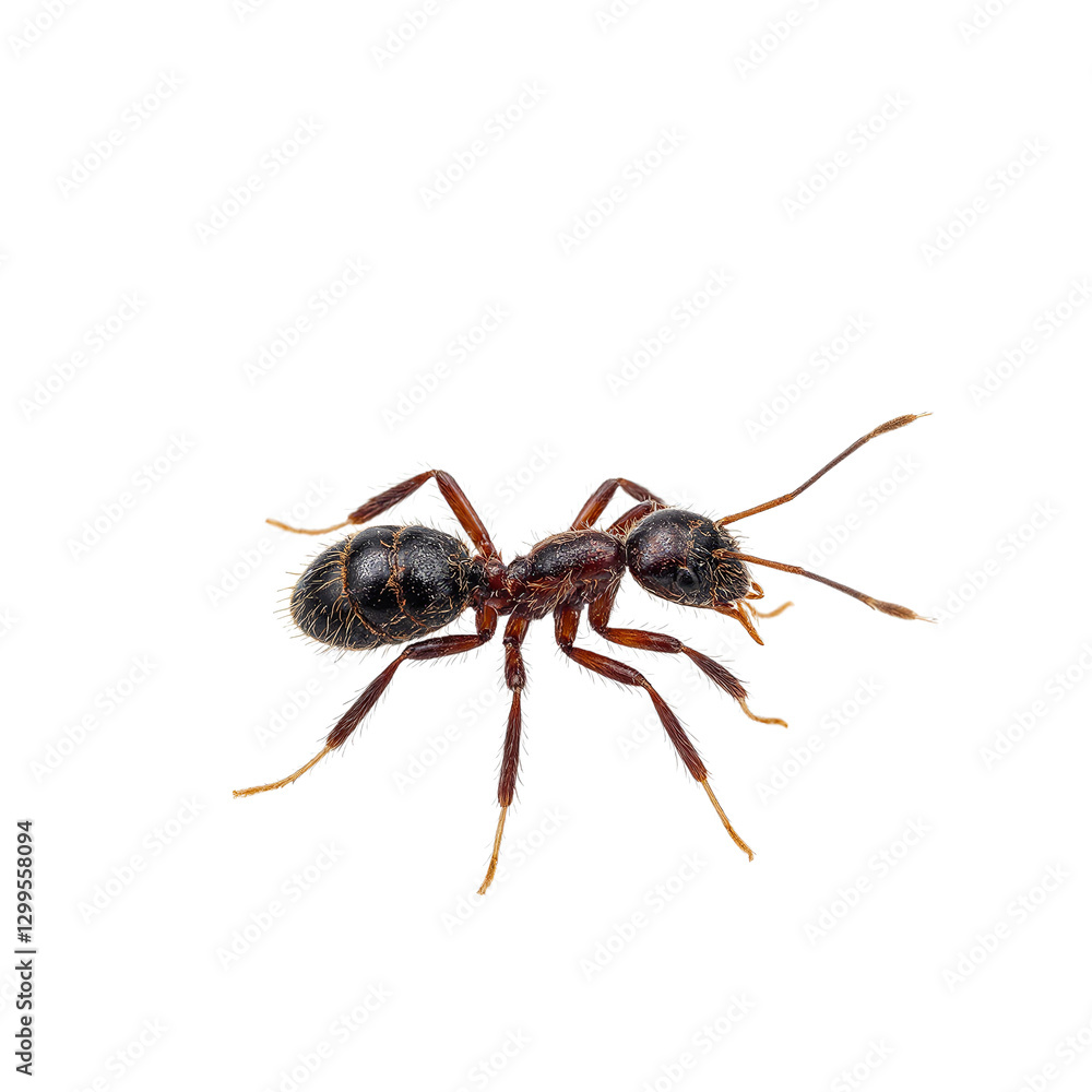 Detailed black ant isolated on white with segmented body and delicate legs antennae twitching Detailed black ant isolated on white with segmented body and delicate legs antennae twitching