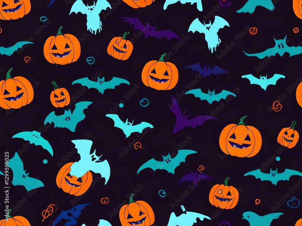 Spooky Halloween Night: Pumpkins and Bats Pattern Spooky Halloween Night: Pumpkins and Bats Pattern