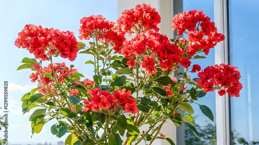 Fototapeta premium Vibrant Red Flowers Blooming Bush Garden Plant