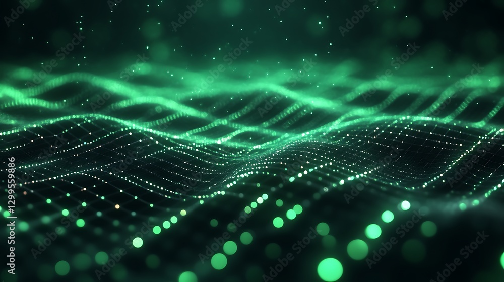 Abstract green digital glowing wave background Abstract green digital glowing wave background