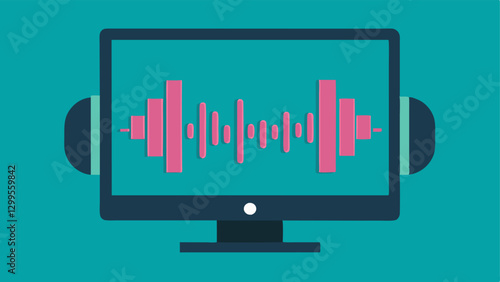 Sound Design A sound wave graphic on a computer screen with headphones resting on the keyboard reflecting the importance of audio editing in creating engaging videos.