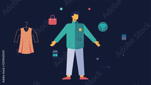 TechInfused Fashion A designer conceptualizing a new line of smart clothing integrated with wearable technology with sketches of garments displaying LED lights and interactive