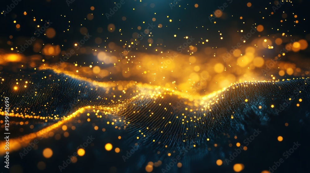 Naklejka premium Golden particles shimmering in the dark
