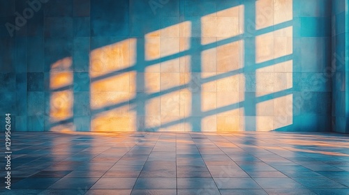 Sunlight through windows on tiled wall