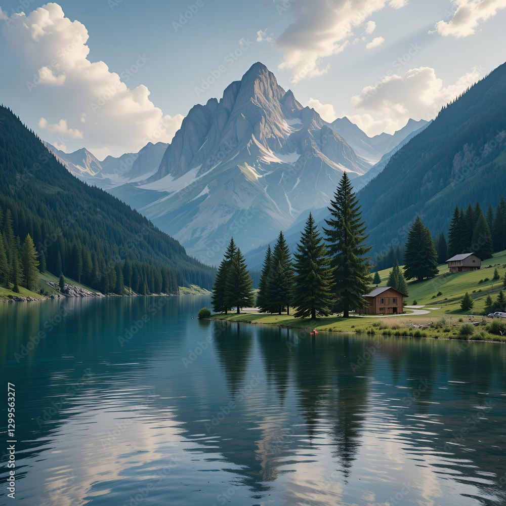 Fototapeta premium passo primollo,lago,montagna,albero,camper,carniche,alba,