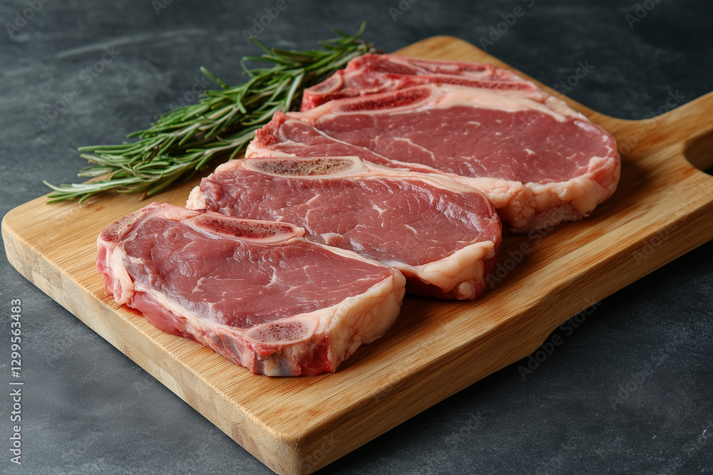 Raw Top Blade steaks on a wooden board and grilled steaks in a pan, dark background, top view Raw Top Blade steaks on a wooden board and grilled steaks in a pan, dark background, top view