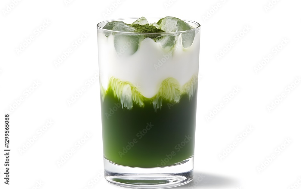 Refreshing Iced Matcha Latte with Milk Cream Layer Refreshing Iced Matcha Latte with Milk Cream Layer