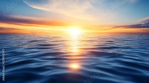 Golden Hour Reflection Serenity Ocean Waves at Sunset Azure Sky Horizon Tranquility Peaceful Scene