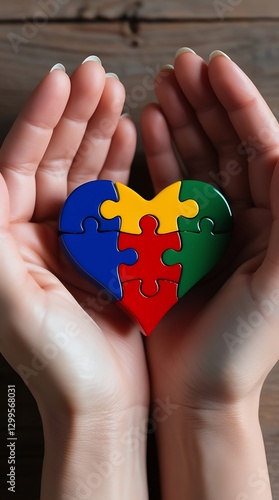 Wallpaper Mural Symbolic heart-shaped puzzle in hands, representing love, unity, autism awareness, support, and care
 Torontodigital.ca