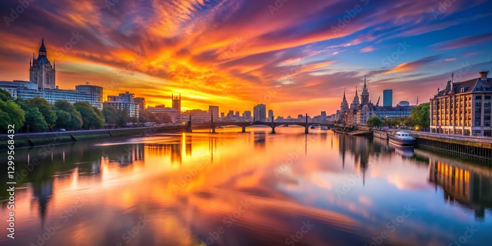 Naklejka premium London Sunrise: Long Exposure Thames River Photography