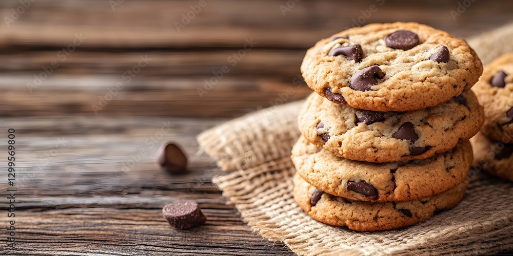 Homemade Chocolate Chip Cookies on Rustic Wooden Background Homemade Chocolate Chip Cookies on Rustic Wooden Background