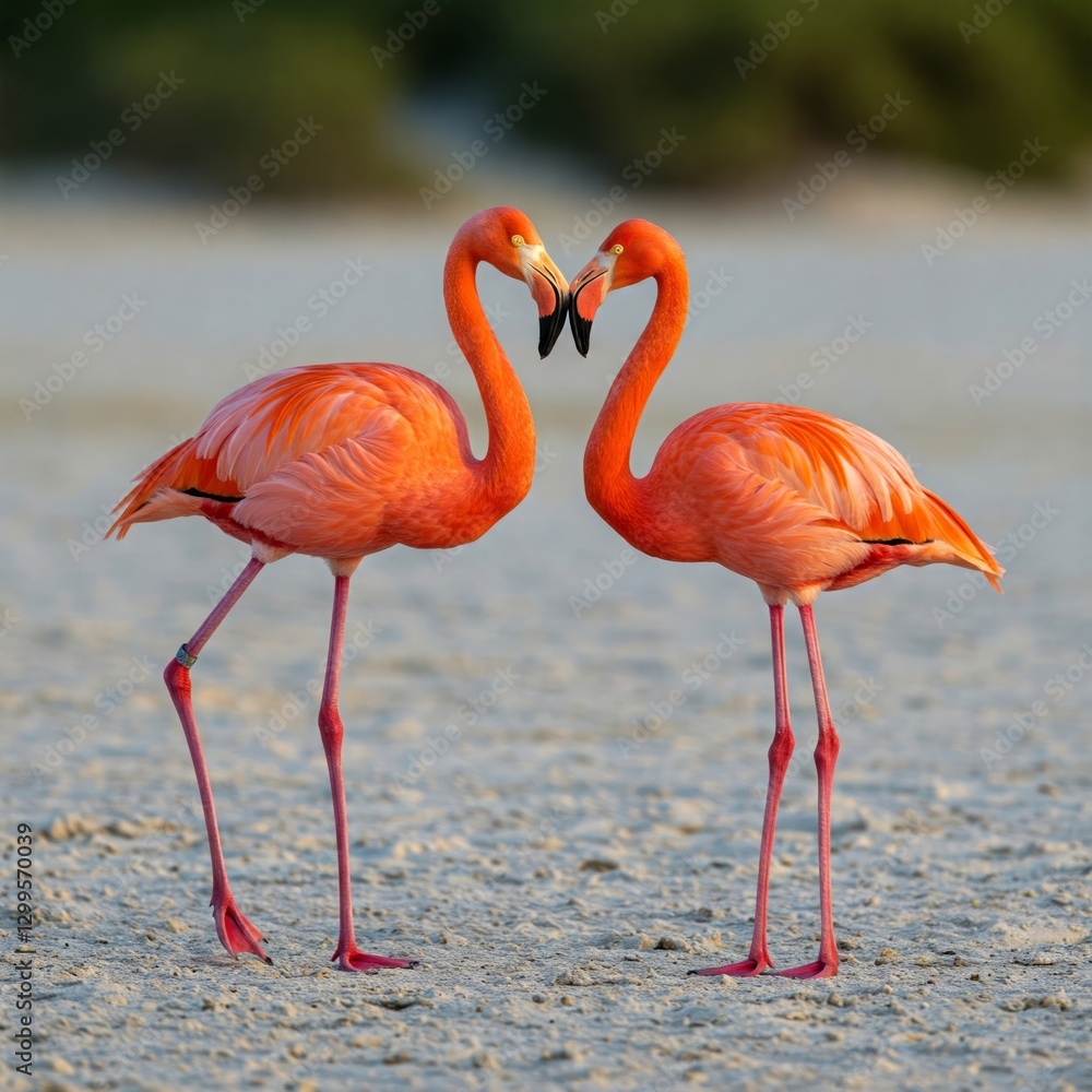 Flamingo love talk. A couple of bright red flamingo birds in love Flamingo love talk. A couple of bright red flamingo birds in love
