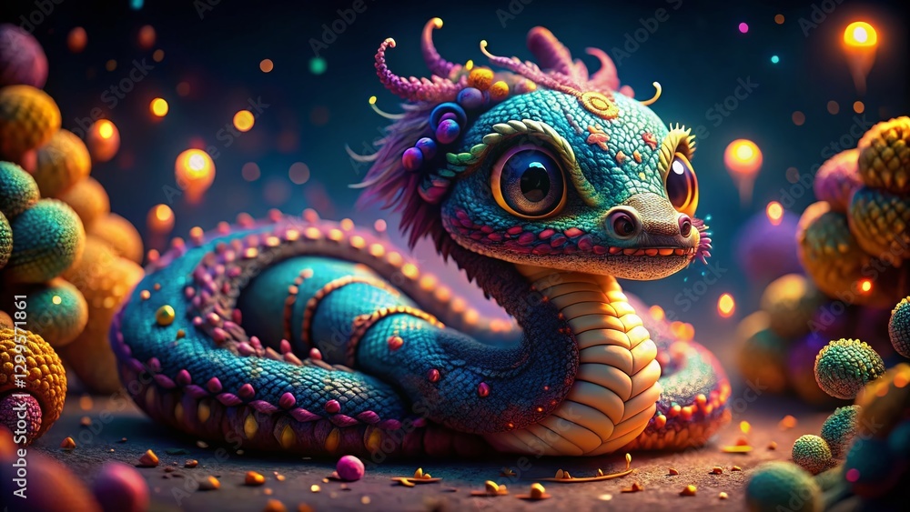 Long Exposure Photo of a Plush Chinese Zodiac Snake Mascot Long Exposure Photo of a Plush Chinese Zodiac Snake Mascot