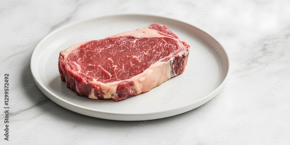 Thick Juicy Beef Steak on Marble Plate Ready for Cooking Thick Juicy Beef Steak on Marble Plate Ready for Cooking
