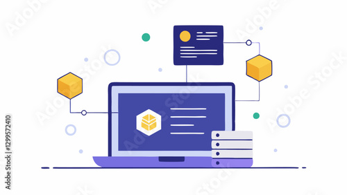 Smart Contract Deployment An admin seen coding on a laptop with an overlay of code snippets and blockchain transaction confirmations in the background.
