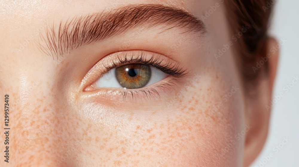 Fototapeta premium Close-up of a Woman's Eye with Freckles