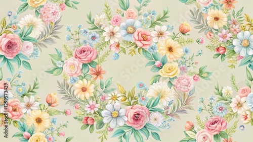 Wallpaper Mural Delicate floral wreath seamless pattern with colorful flowers in pastel shades, ideal for spring and summer designs , color palette, floral pattern Torontodigital.ca
