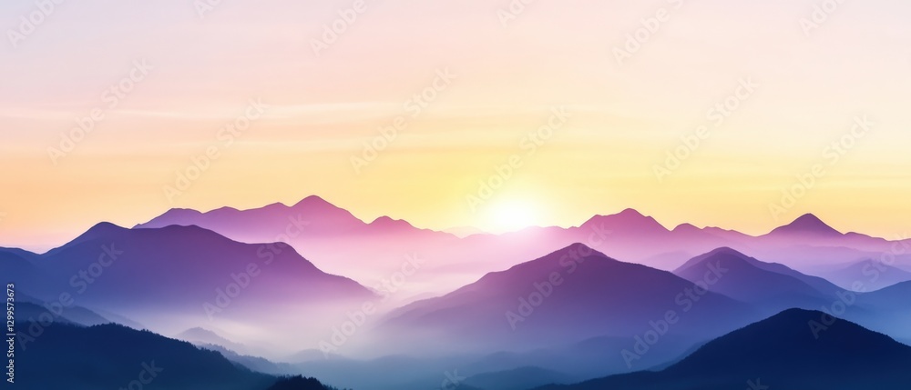 Sunrise over Misty Mountain Range Sunrise over Misty Mountain Range