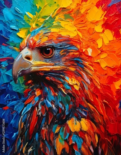 Águila digitalmente diseñado basado en óleo sobre lienzo multicolor