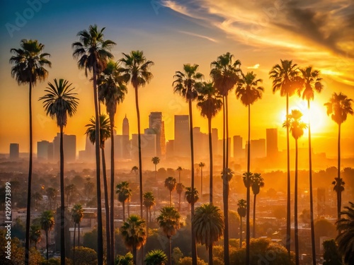 Los Angeles Palm Tree Landscape: Sunny California Sunset
