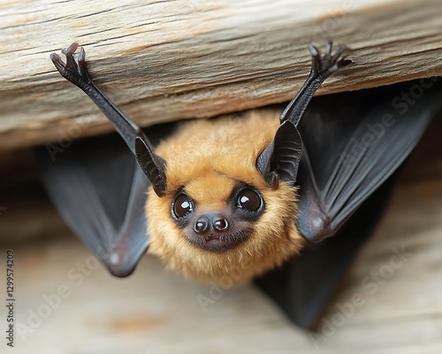 Bat Hanging From Wooden Structure photo