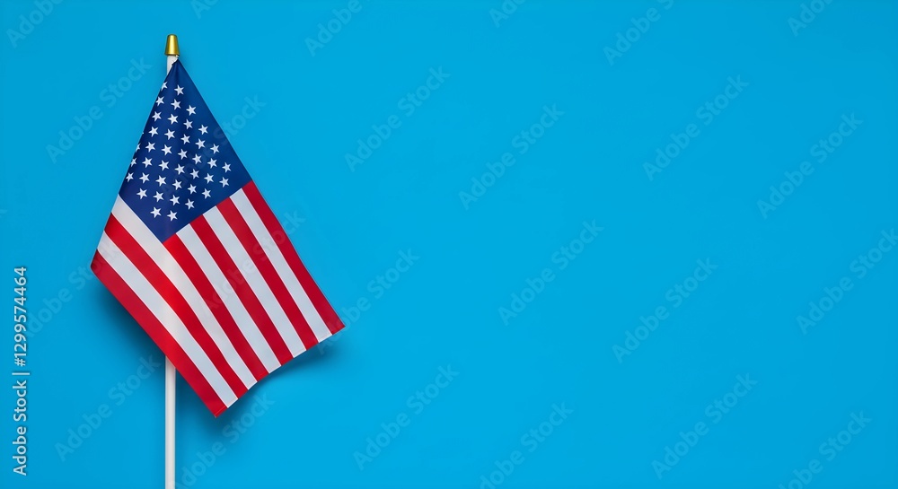 Obraz premium Photograph of an American flag on a blue background with copy space