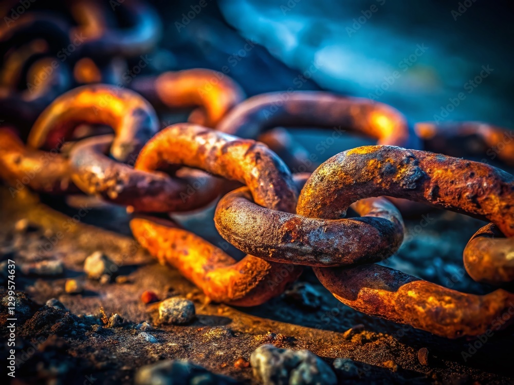 Low Light Broken Metal Chain Link Stock Photo - Grungy Industrial Texture Low Light Broken Metal Chain Link Stock Photo - Grungy Industrial Texture