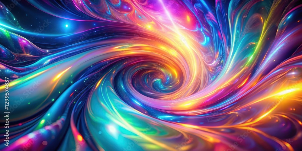 Obraz premium Swirling psychedelic colors blend with holographic light effects, colorful, holographic, colorful